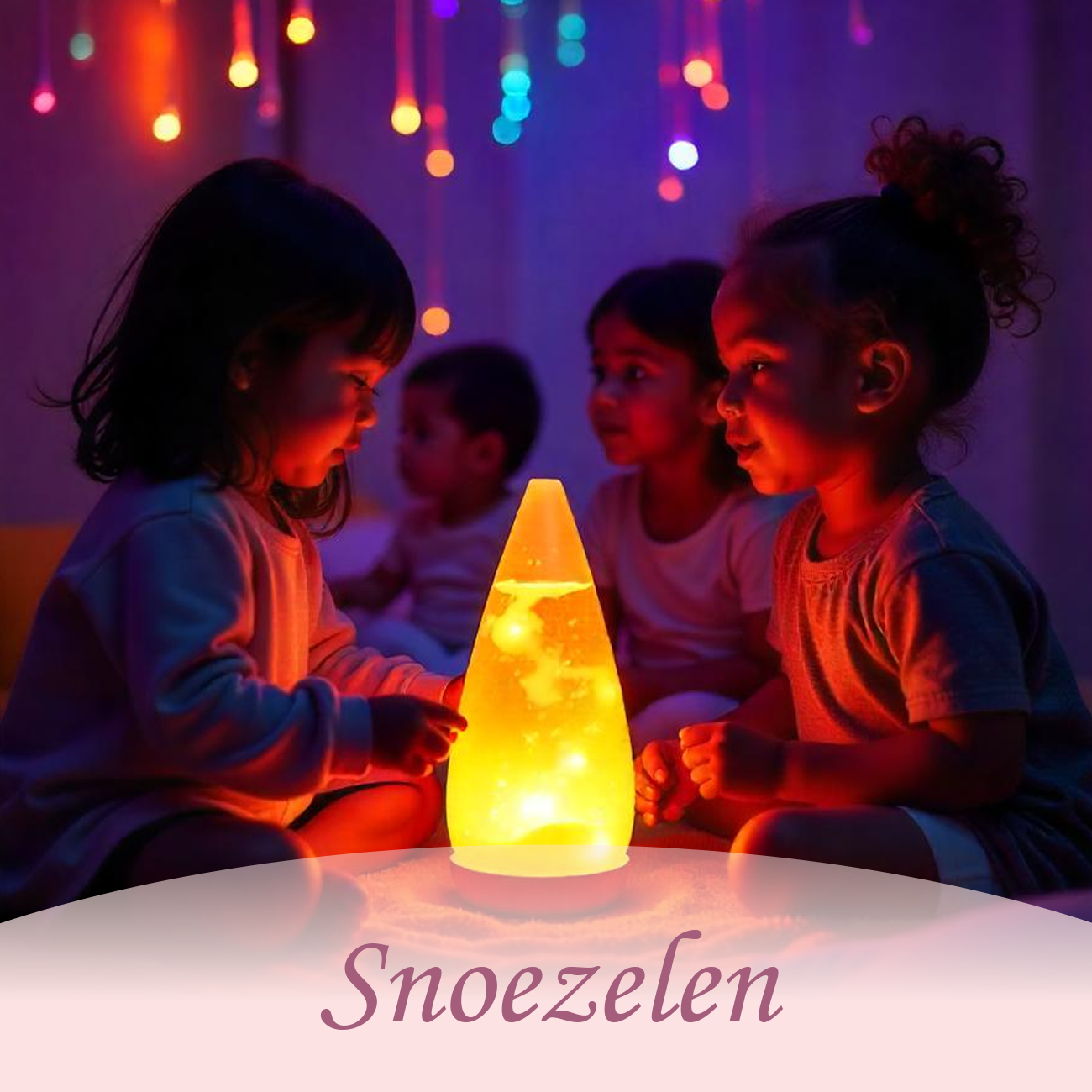 Enfants explorant une lampe sensorielle dans une salle immersive aux lumières colorées